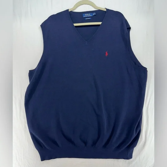 Polo Ralph Lauren Men's 2XL Tall Navy Blue‎ Pima Cotton V-Neck Sweater Vest