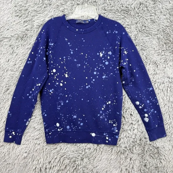 Polo Ralph Lauren Sweatshirt Mens Small Crewneck Paint Splatter Navy Blue Rare