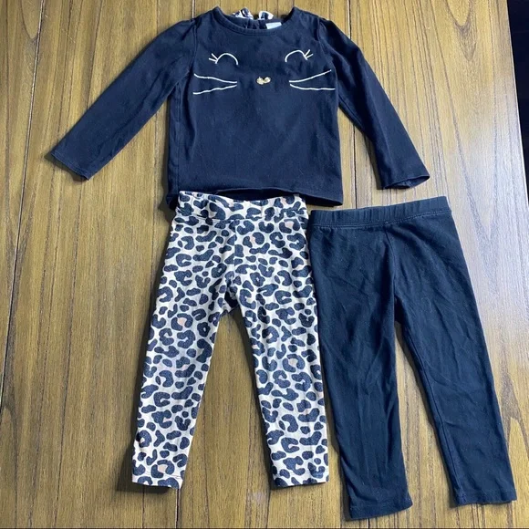 Gymboree cat leopard shirt legging outfit set