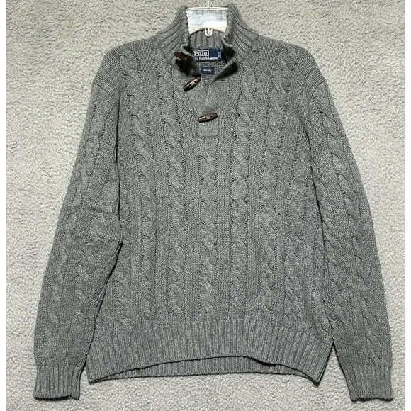 Vintage Polo Ralph Lauren Sweater‎ Mens L Silk Cable Knit Mock Neck Toggle 90s