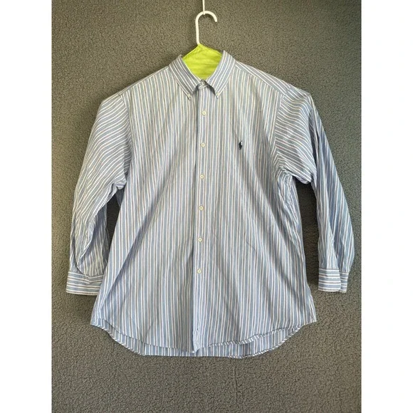 Polo Ralph Lauren Shirt Mens 17‎ 32/33  Curham Classic Fit Blue White Stripes