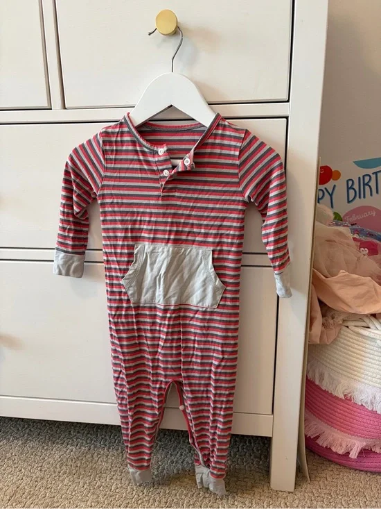 Sweet Bamboo Striped Romper 12-18 Months Gray Red Bamboo