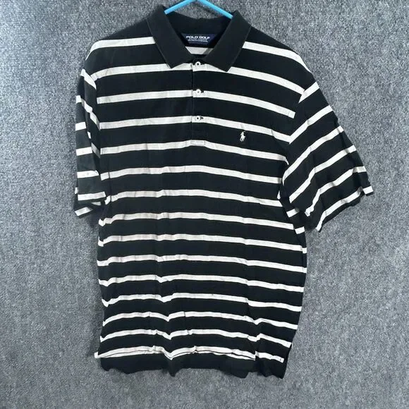 POLO GOLF Ralph Lauren Embroidery White‎ Pony Black and White Stripe Large EUC