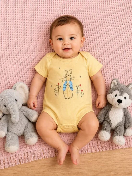 NWOT Disney Baby Peter Rabbit Bodysuit Yellow Bunny Short Sleeve Multiple Sizes