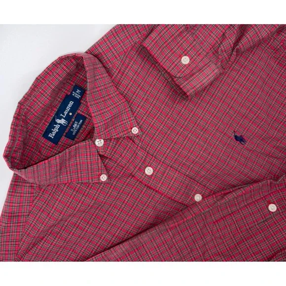 Polo Ralph‎ Lauren Blake Mens Medium Long Sleeve Red Green Plaid Button Down