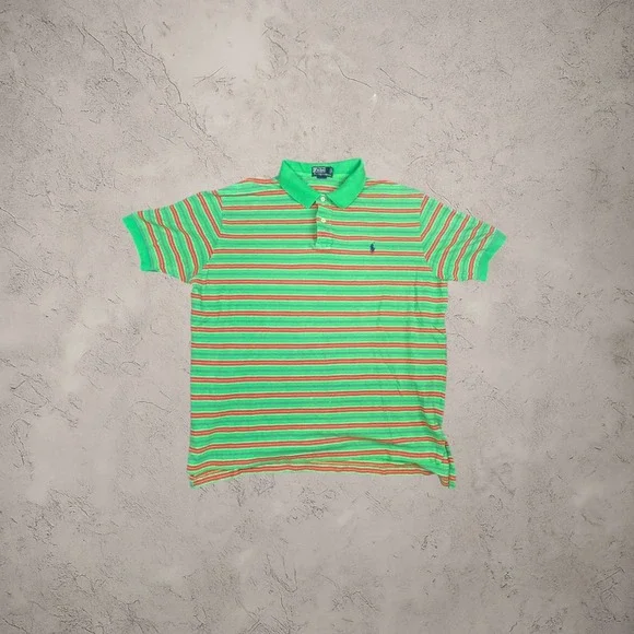 Vintage Polo Ralph Lauren Striped Polo Shirt Mens XXL Green Y2K‎ Skater Boxy Fit