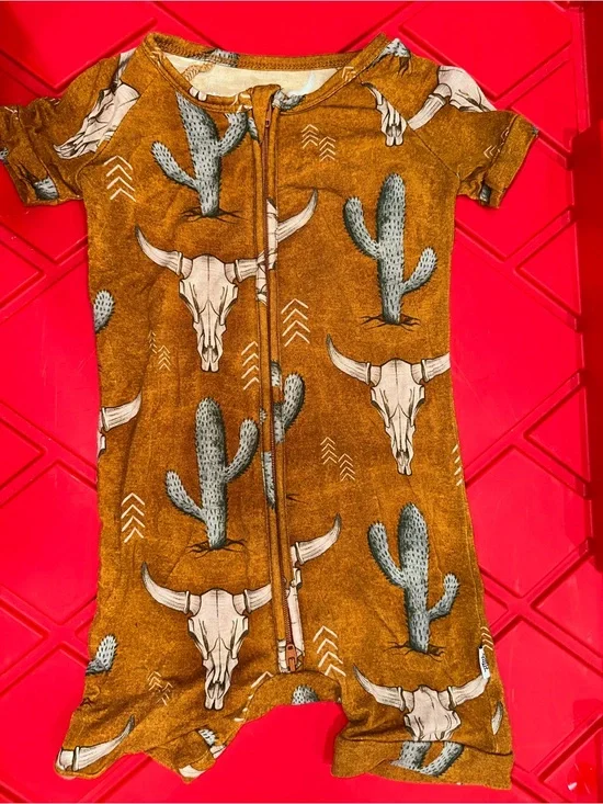 Rust Cactus & Skull Print Zipper Baby Romper