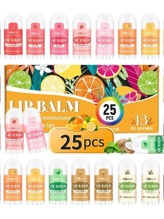 25-Pc Mini Natural Lip Balm Set | Vitamin E & Coconut Oil  Moisturizing Lip Balm