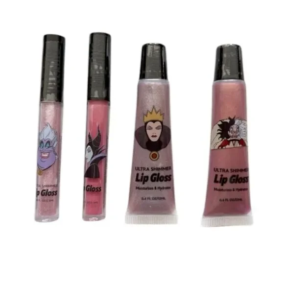 Disney Villains Lip Gloss Set Maleficent Ursula Evil Queen Cruela Makeup NEW