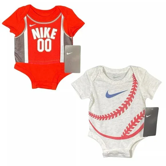 Nike Newborn Baby‎ Boys Sport Jersey Bodysuit Multi Lot of 2 Red/Beige