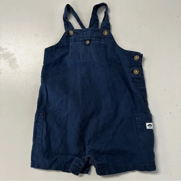 Janie & Jack Navy Short Linen Overall 3-6m