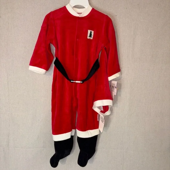 Little Me One Piece Santa Suit Romper 12 Month Velour With‎ Belt NWT!