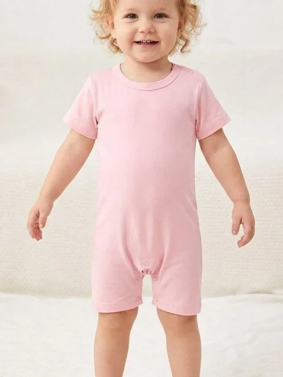 Baby Girls Solid Pink Short Sleeve Snap-Closure Romper-24 Mos.