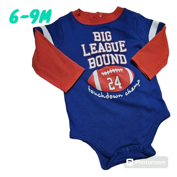 Kidgets Infant 6/9M Long Sleeve Bodysuit Football Big League Touchdown Champ