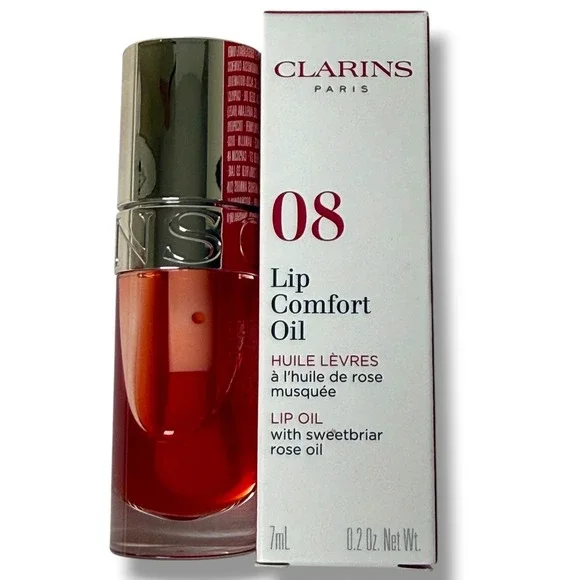 Clarins Lip Oil‎ Strawberry Plumping Hydrating Glossy Rose Comfort Oil 7ml New