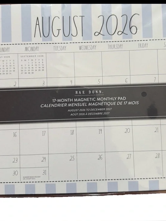 Rae Dunn 17-month 2026- 2027 Magnetic Monthly Pad Calendar Blue Striped 9.5x8.5”