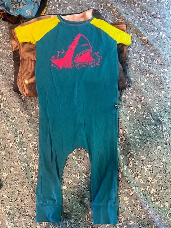 RAGS Kids Teal and Yellow Shark Graphic One-Piece