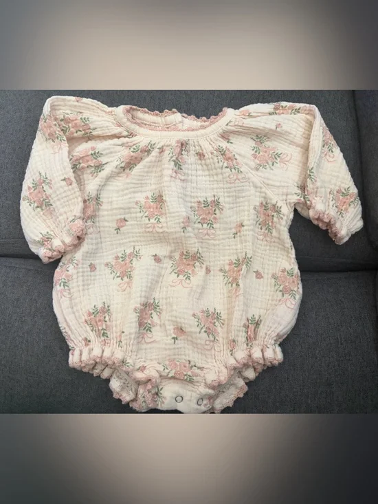 Pink Floral Cotton Baby One-Piece Bodysuit