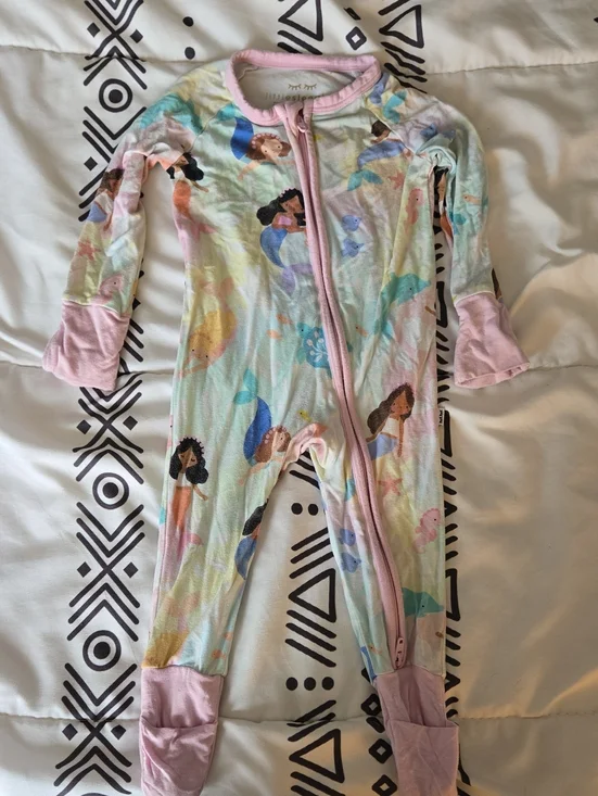 4 For $20 Little Sleepies Pastel Mermaid Print Footie Pajamas with Pink Trim