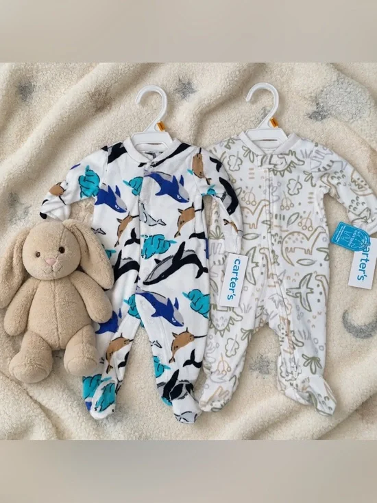 Carter's Baby Polar Fleece One-Piece Footed Sleepers - Ocean & Neutral Prints