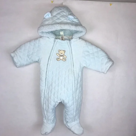 Little Me Infant Size 3-6 Mos. Light Blue Baby Quilted One Piece Baby Clothes