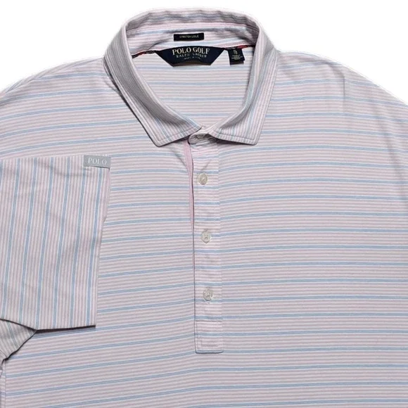 Ralph Lauren Polo Golf Performance Stretch‎ Lisle Polo Pink Blue Striped Mens XL