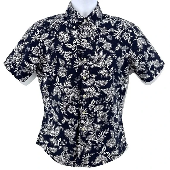Polo‎ Ralph Lauren Shirt Men S Slim Fit Short Sleeve Floral Navy Pony Logo