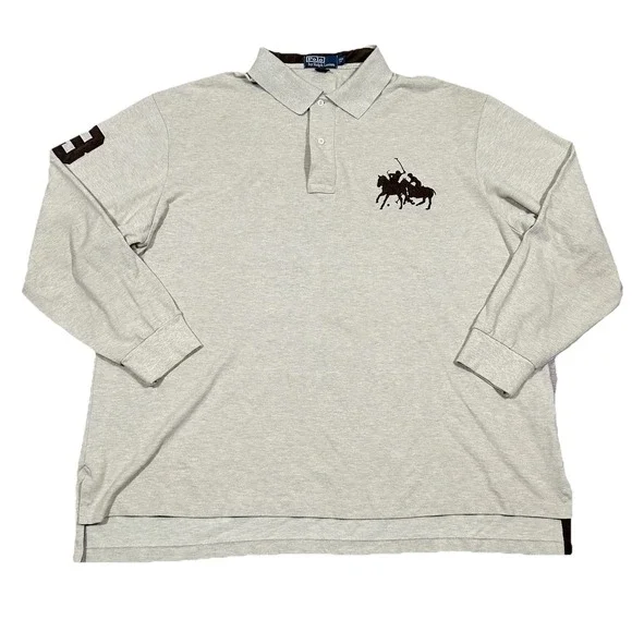Vtg Ralph Lauren Brown Big Pony Dual Match Play‎ Pique Polo Shirt Men Sz 2XB Big