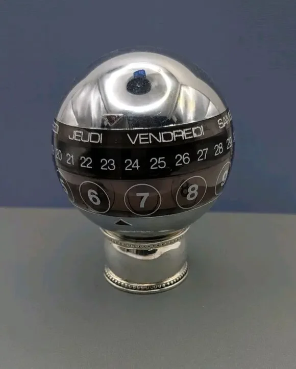 Space Age Ball Perpetual Calendar Mirror PORPHYRE Plastic France 1970s Chrome