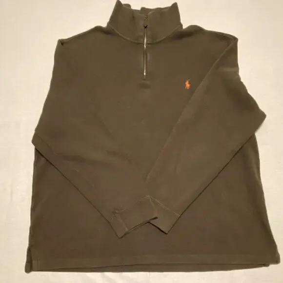 Polo Ralph Lauren Men's olive green 1/4 Zip Pullover XL Mock Neck Knit Cotton