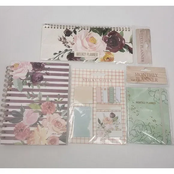 Floral Spiral Journal, Inspirational Sticky Notes, Weekly & Monthly Planner  New