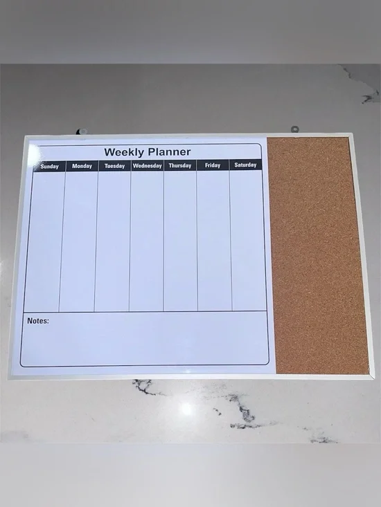 Dry Erase Magnetic Whiteboard and Cork Weekly Planner 23x17 Inches