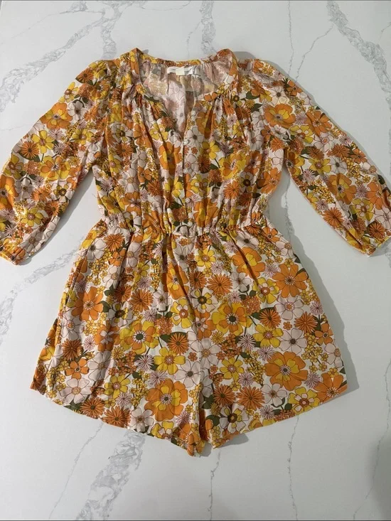 Treasure & Bond Cream Floral Blouse with Yellow & Orange Accents