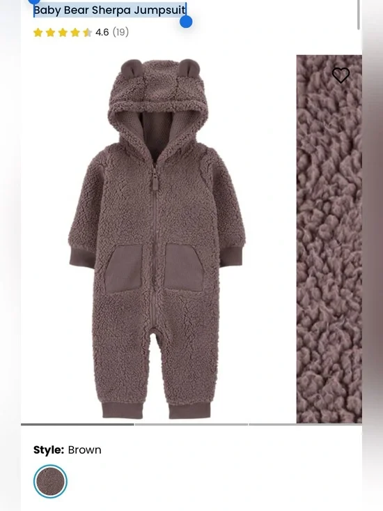 Carter’s baby bear sherpa jumpsuit