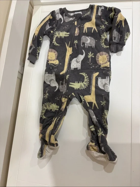 Gerber Charcoal Grey Animal Print Fleece Footed One-Piece