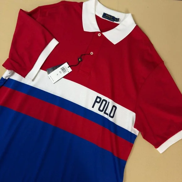 NEW Polo Ralph Lauren Polo Shirt Men XLT Red Multi Colorblock Logo‎ 711746454002