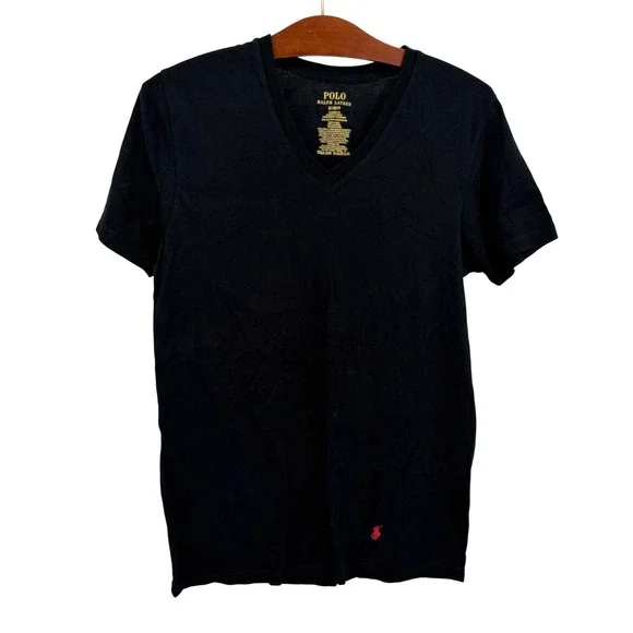 Polo Ralph Lauren Mens‎ S Classic Fit V Neck Black T-Shirt 100% Cotton