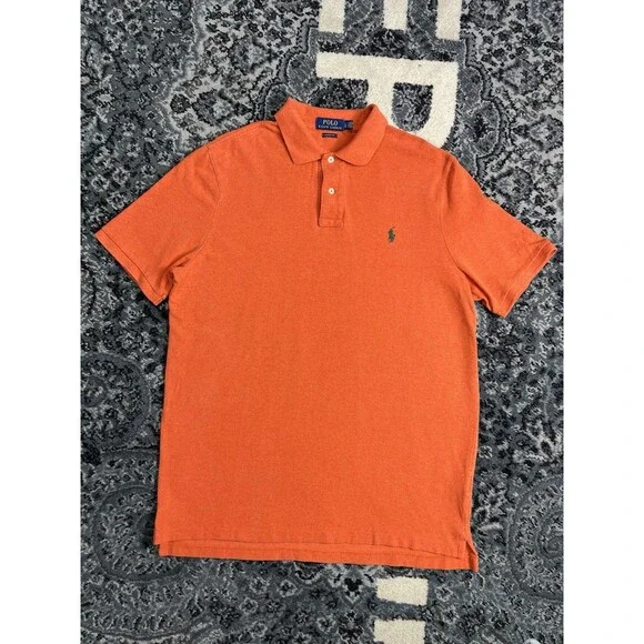 POLO RALPH LAUREN Polo Shirt Orange With Green Logo SZ LARGE Slim Fit