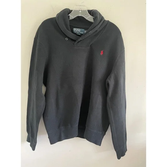 Polo‎ Ralph Lauren Mens Shawl Collar Pullover Sweatshirt Black Red Pony XL