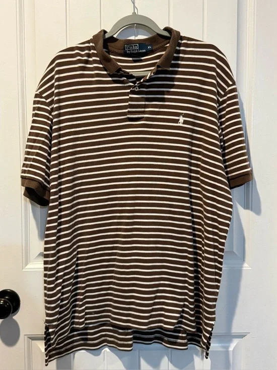 Brown and white striped polo Ralph Lauren polo 100% Cotton XL