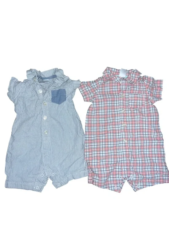 6M Shortall Set - Blue Stripe & Red Plaid