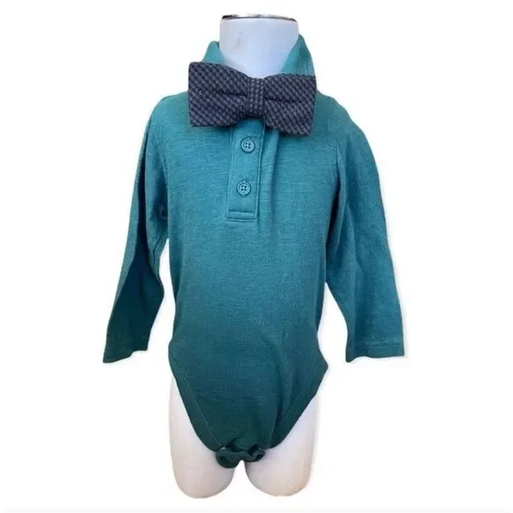 New Baby Boys Old Navy Green Onesie Bodysuit w Bow Tie - Sz 12-18 mo