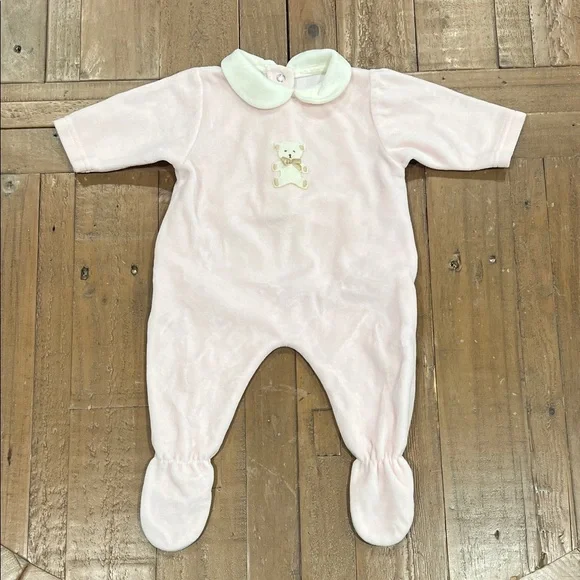 Pili carrera Spanish vintage pink velour teddy bear romper newborn 80’s 90’s