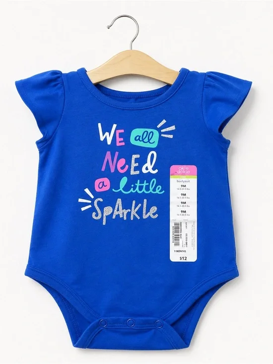 Okie Dokie Girls Bodysuit Size 9 Months‎ Blue Need A Little Sparkle NEW