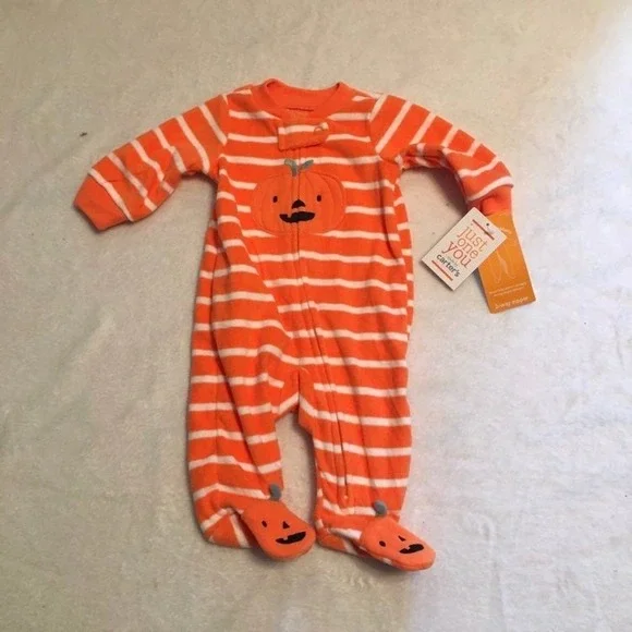 Just One You Carter's‎ Pumpkin Sleeper Kids NB Orange NEW Fleece Halloween