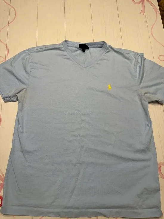 Polo Ralph Lauren Blue V-Neck T-shirt with Yellow pony Size M