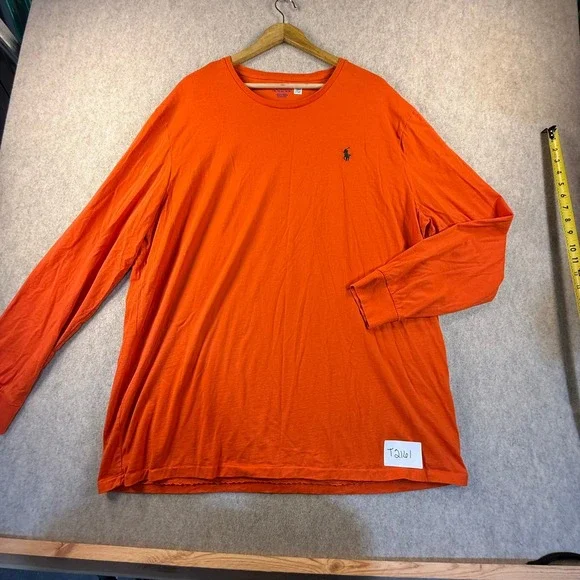 Polo Ralph Lauren Mens XXL Long Sleeve T-Shirt Orange Crew Neck Pony Logo Cotton