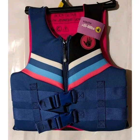 Body Glove - Youth Evoprene‎ PFD Life Vest 55-88 lbs USCG/TC Pink & Blue Stripe