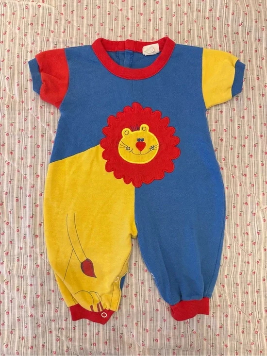 Vintage 80s Buster Brown Lion Romper Primary Colorblock Size 6-9M