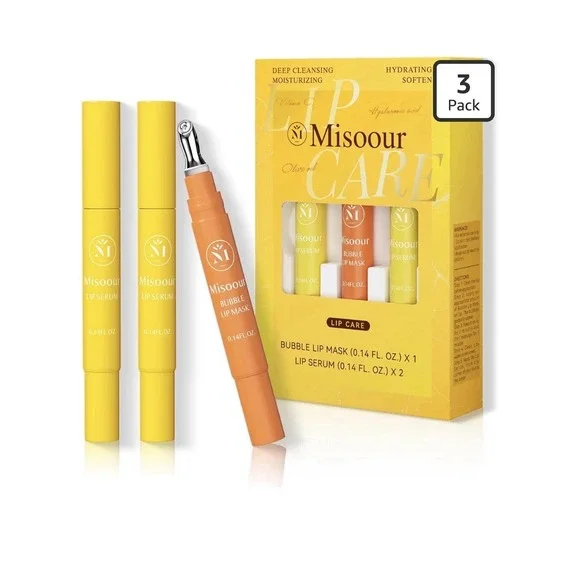 Misoour Lip Care 3 pack Set Bubble Lip Mask (1) & Lip‎ Serum (2) .14 FL OZ Vit C